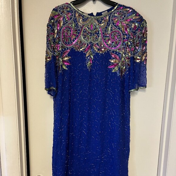 Laurence Kazar Elegant Beaded and Sequined Lined Dress, Size 1X - Picture 1 of 4